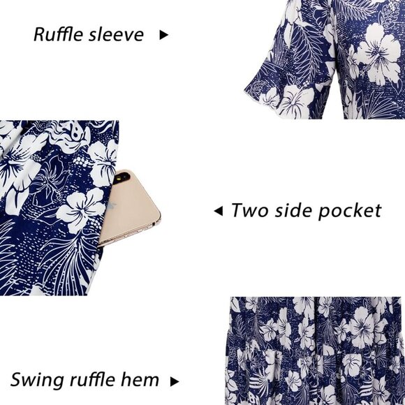 Women's Summer 2025 Casual Short Sleeve Tiered Flowy Spring Dress Long Midi Beac - Picture 6 of 7